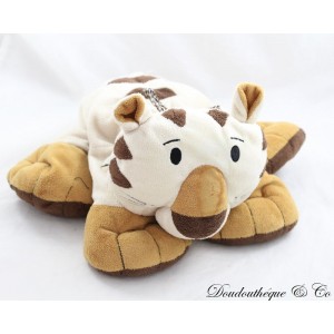 Peluche tigre marrón beige con 4 patas grandes micro bolas pañuelo marrón azulejos 30 cm