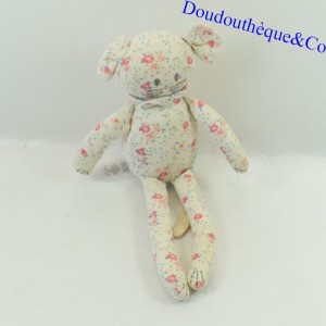 Ratón de peluche PEQUEÑO BOTE hojas impresas y flores rosadas 24 cm