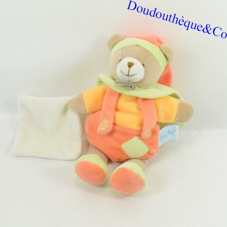 Fazzoletto orso di peluche BABY NAT' Il mem pacap Pantins BN732 arancio giallo verde 25 cm