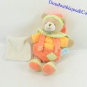 Plush bear handkerchief BABY NAT' The mem pacap Pantins BN732 orange yellow green 25 cm