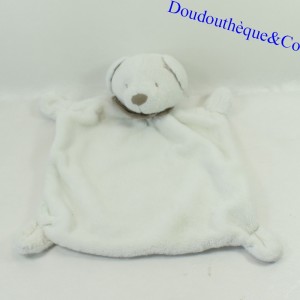 Doudou plat ours NICOTOY blanc foulard bandanas marron 28 cm