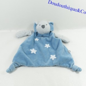 Doudou plat Koala OBAIBI bleu, gris étoiles blanches 25 cm