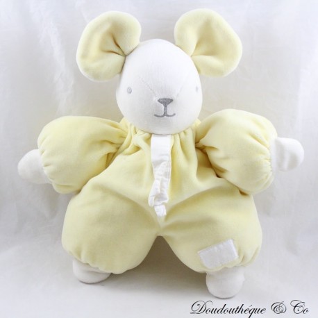 Peluche souris TARTINE ET CHOCOLAT jaune blanc rembourrée vintage 29 cm