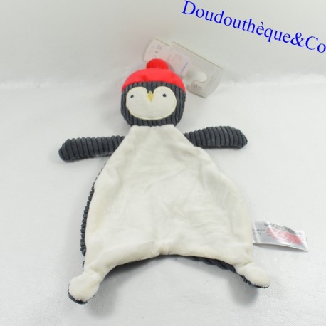 Pingüino plano peluche PRIMARK EARLY DAYS gorra roja gris y blanca 32 cm