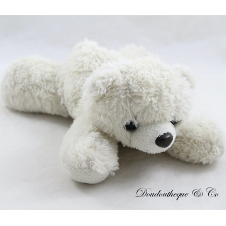 Peluche ours AURORA polaire blanc allongé 21 cm