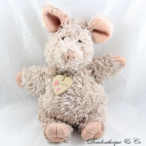 Plush Bussi pig TRUDI old pink long hair necklace wood heart 28 cm