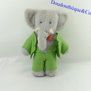 Peluche Babar éléphant habit vert feutrine vintage 30 cm