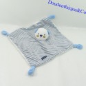 Flat cuddly toy bear GÉMO square striped blue and white knots 26 cm