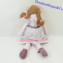 Muñeca trapo JACADI pelo castaño vestido rosa 34 cm