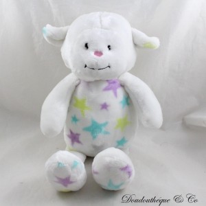 Peluche mouton LITTLE MIRACLES blanc étoiles multicolores fluo 40 cm