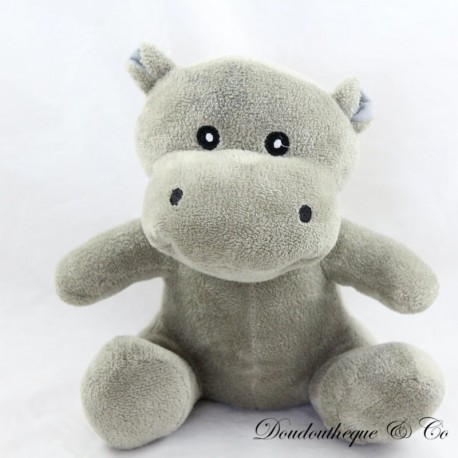 Peluche hippopotame gris assis