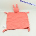 Doudou flat rabbit VERTBAUDET pink square lange 4 knotted corners 36 cm