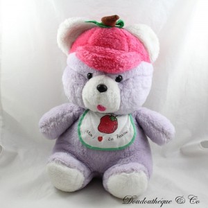 Peluche orsetto NOUNOURS Mi piace il berretto viola fragola rosa vintage linguetta tirata 36 cm