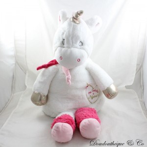 Peluche licorne BABY NAT' Ma cachette à pyjama rose blanc range pyjama 57 cm