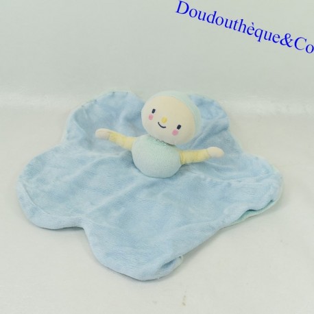 Doudou plat poupée Dim Dam Doum MOULIN ROTY vert Bleu Katherine Roumanoff 25 cm