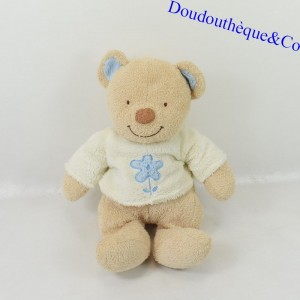 Peluche ours NICOTOY Baby Collection Tee shirt fleur bleue 26 cm