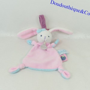 Doudou plat lapin BABY NAT' attache sucette Berry BN0240 16 cm