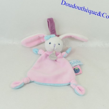 Doudou plat lapin BABY NAT' attache sucette Berry BN0240 16 cm