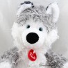 Peluche cane Husky TRUDI grigio bianco pelo lungo collo rotondo rosso 28 cm