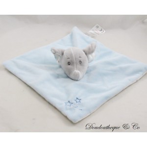 Doudou flat elephant blue stars printed bell cuddly toy child 22 cm