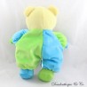 Vintage plush bear PETIPOUCE blue green yellow bell bow tie red 28 cm