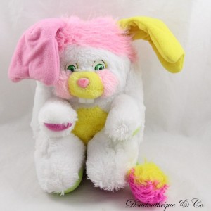 Peluche lapin Popples MATTEL les Z'animaux vintage 1986 Popples animaux blanc rose vert 25 cm