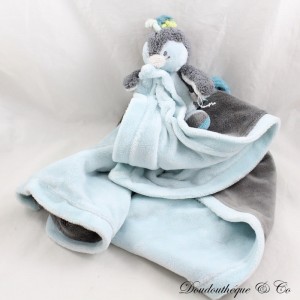 Doudou manta pingüino Louis NOUKIE'S Louis & Scott mi primera funda gris azul 50 cm