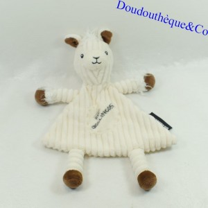 Doudou plat mouton LES DEGLINGOS blanc et marron 28 cm