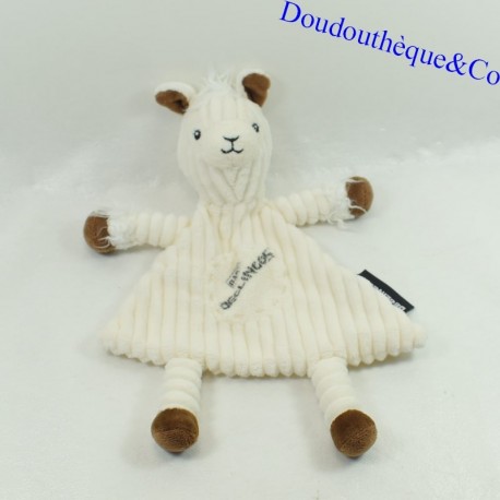 Doudou flat sheep LES DEGLINGOS white and brown 28 cm