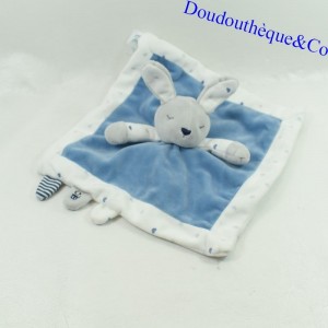 Doudou conejo plano cama OBAIBI corazón azul y blanco 24 cm