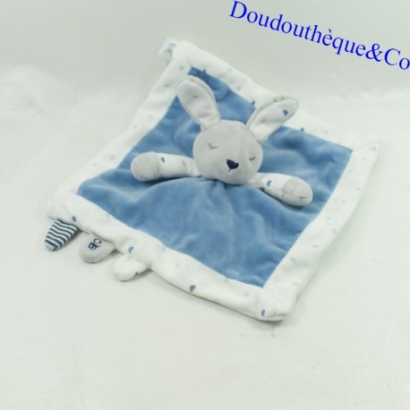Doudou flacher Hasenschläfer OBAIBI blau-weißes Herz 24 cm Doudou flacher Hasenschläfer OBAIBI blau-weißes Herz 24 cm