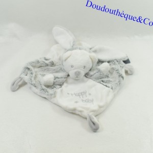 Doudou plat ours ORCHESTRA déguisé lapin chiné gris blanc Happy baby 20 cm