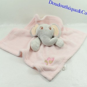 Manta plana elefante TOM & KIDDY rosa cuadrado bordado corazón 38 cm