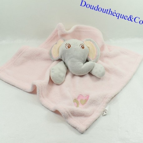 Coperta piatta elefante TOM & KIDDY cuore quadrato ricamato rosa 38 cm