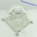Doudou plat ours MOTS D'ENFANTS déguisé en lapin losange rose gris nuages 33 cm