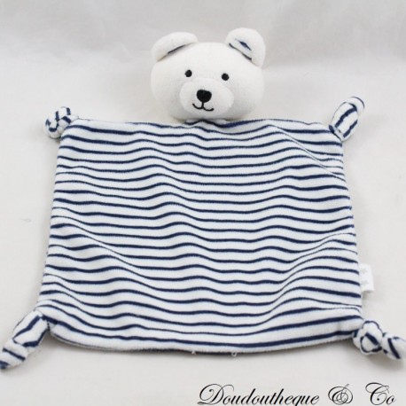 Flacher Kuschelbär VERTBAUDET gestreift marineblau weiß 25 cm