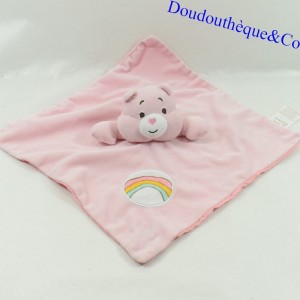 Doudou plat ours CARE BEARS BABY Les Bisounours Rose Grosfarceur grelot 28 cm