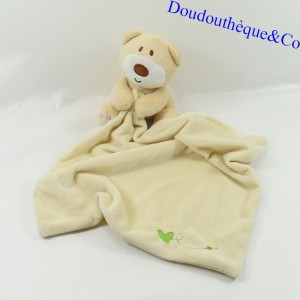 Doudou handkerchief bear BABYPLAY Mamamyalepapas beige heart green 45 cm