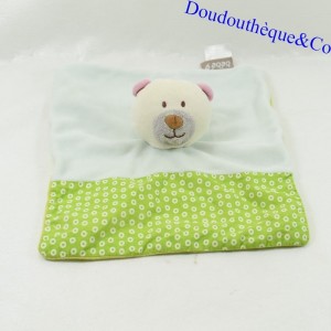 Flat cuddly toy bear BEBE 9 white green round Baby9 23 cm