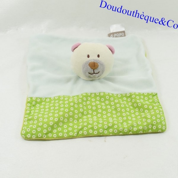copia de Doudou titere oso BEBE 9 blanco redondo verde Bebe9 23 cm