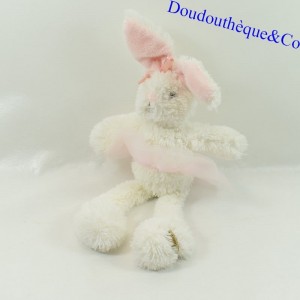 Conejo de peluche LOUISE MANSEN tutú nudo rosa blanco en la cabeza 25 cm