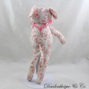 Doudou ratón SMALL BOAT estampado cuello floral rosa telas fluorescentes 28 cm
