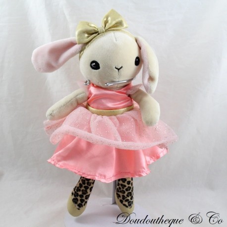 Peluche lapin H&M tutu rose danseuse jambes léopard paillettes 24 cm