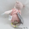 Doudou rattle Moon cat MOULIN ROTY The little Dodos gray pink 14 cm