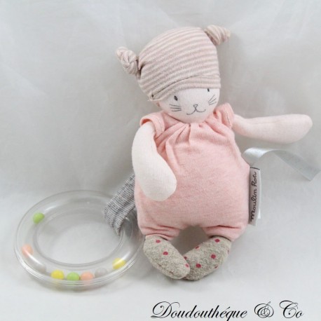 Doudou hochet Moon chat MOULIN ROTY Les petits Dodos gris rose 16 cm