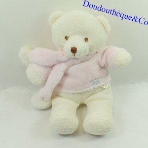 Plush bear NATALYS Softness white pink scarf 25 cm