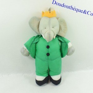 Peluche elefante Babar IDEAL LOISIRS Tela paracadute verde 1993 annata 25 cm