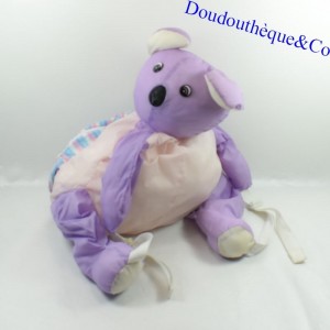 Backpack bear or Koala vintage style Puffalump in purple parachute canvas 48 cm