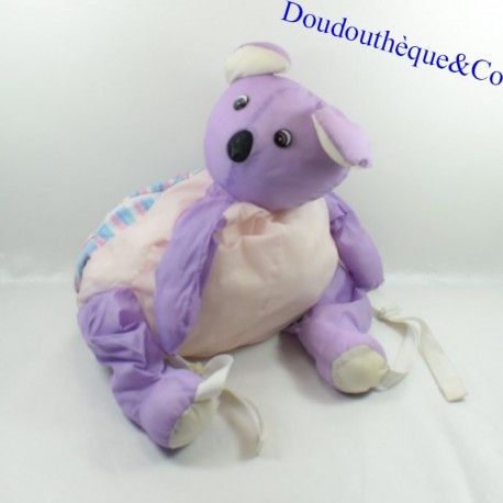 Zaino orsetto o Koala stile vintage Puffalump in tela paracadute viola 48 cm Zaino orsetto o Koala stile vintage Puffalump in tela paracadute viola 48 cm