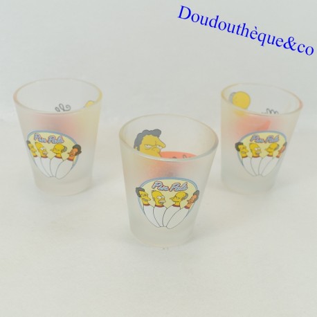 Set of 3 Glasses shooters Homer, Mr Bruns and Moe TM & FOX The Simpsons Bowling Vintage 2001 6 cm